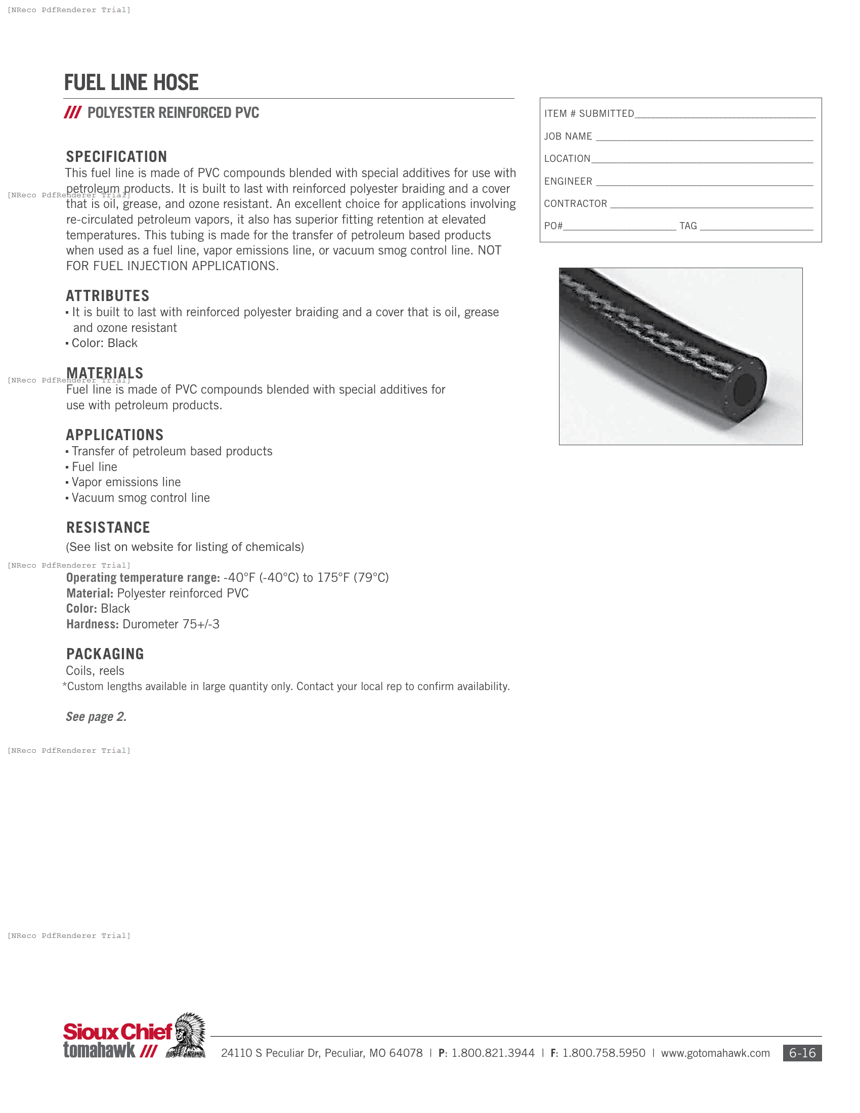 900-15 SERIES - FUEL LINE - SPEC SHEET.PDF Specification Document